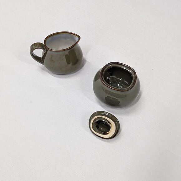 Vintage Sango Avocado Green Ceramic Coffee Sugar and Cream Dish Set - Picture 8 of 8